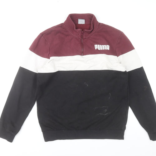 Puma Men’s Colour Block Sweatshirt Black White Red Size M 1/4 Zip Pullover