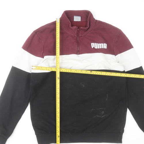 Puma Men’s Colour Block Sweatshirt Black White Red Size M 1/4 Zip Pullover