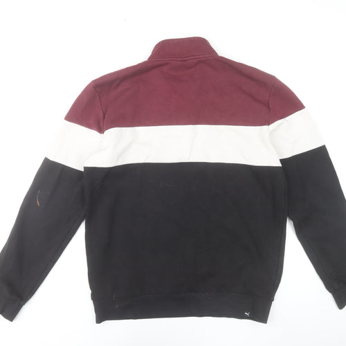 Puma Men’s Colour Block Sweatshirt Black White Red Size M 1/4 Zip Pullover