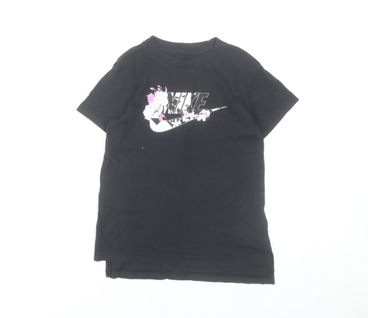 Nike Girls Black Graphic Logo T-Shirt 8-9 Years Short Sleeve Cotton