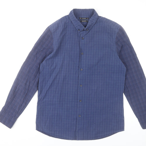 Dunnes Stores Men's Blue Slim Fit Checked Button-Up Shirt Medium 38-40"