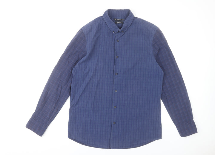 Dunnes Stores Men's Blue Slim Fit Checked Button-Up Shirt Medium 38-40"