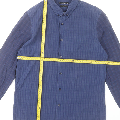 Dunnes Stores Men's Blue Slim Fit Checked Button-Up Shirt Medium 38-40"