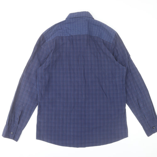 Dunnes Stores Men's Blue Slim Fit Checked Button-Up Shirt Medium 38-40"