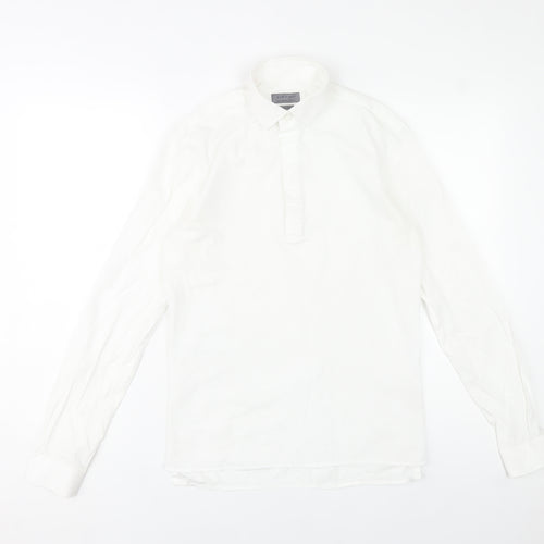 Zara Man Slim Fit White Cotton Button-Up Shirt Men S Long Sleeve