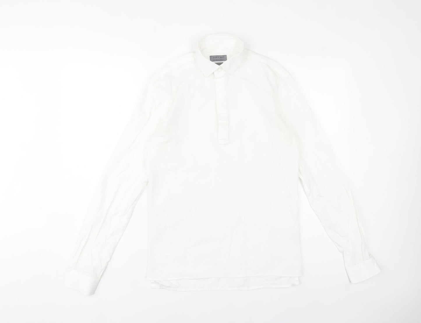 Zara Man Slim Fit White Cotton Button-Up Shirt Men S Long Sleeve