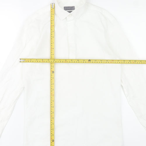 Zara Man Slim Fit White Cotton Button-Up Shirt Men S Long Sleeve