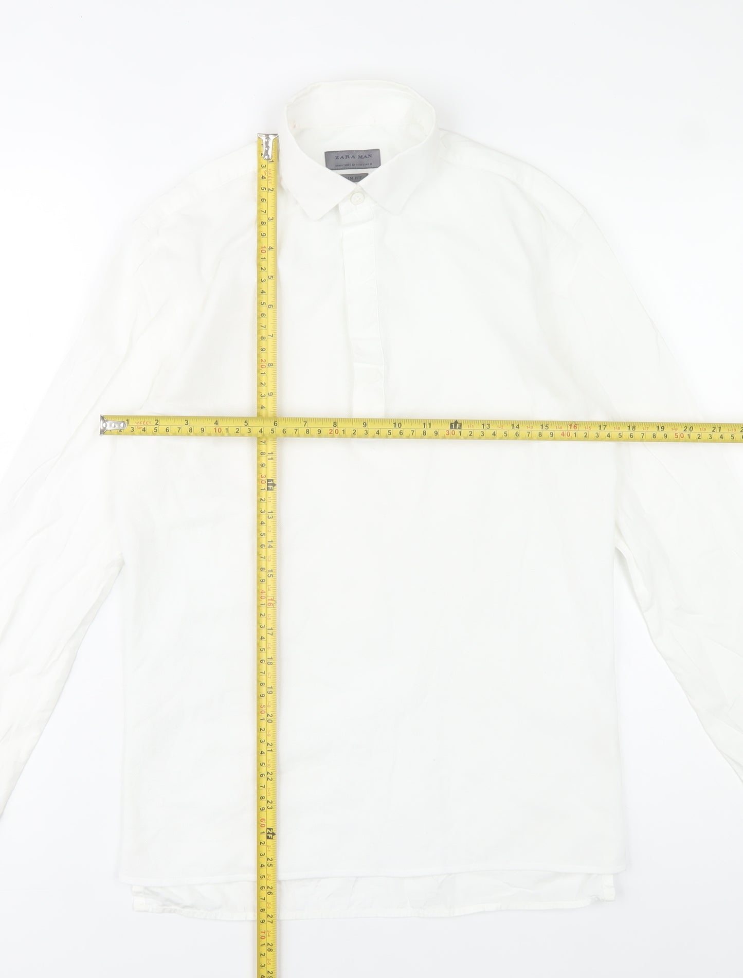 Zara Man Slim Fit White Cotton Button-Up Shirt Men S Long Sleeve