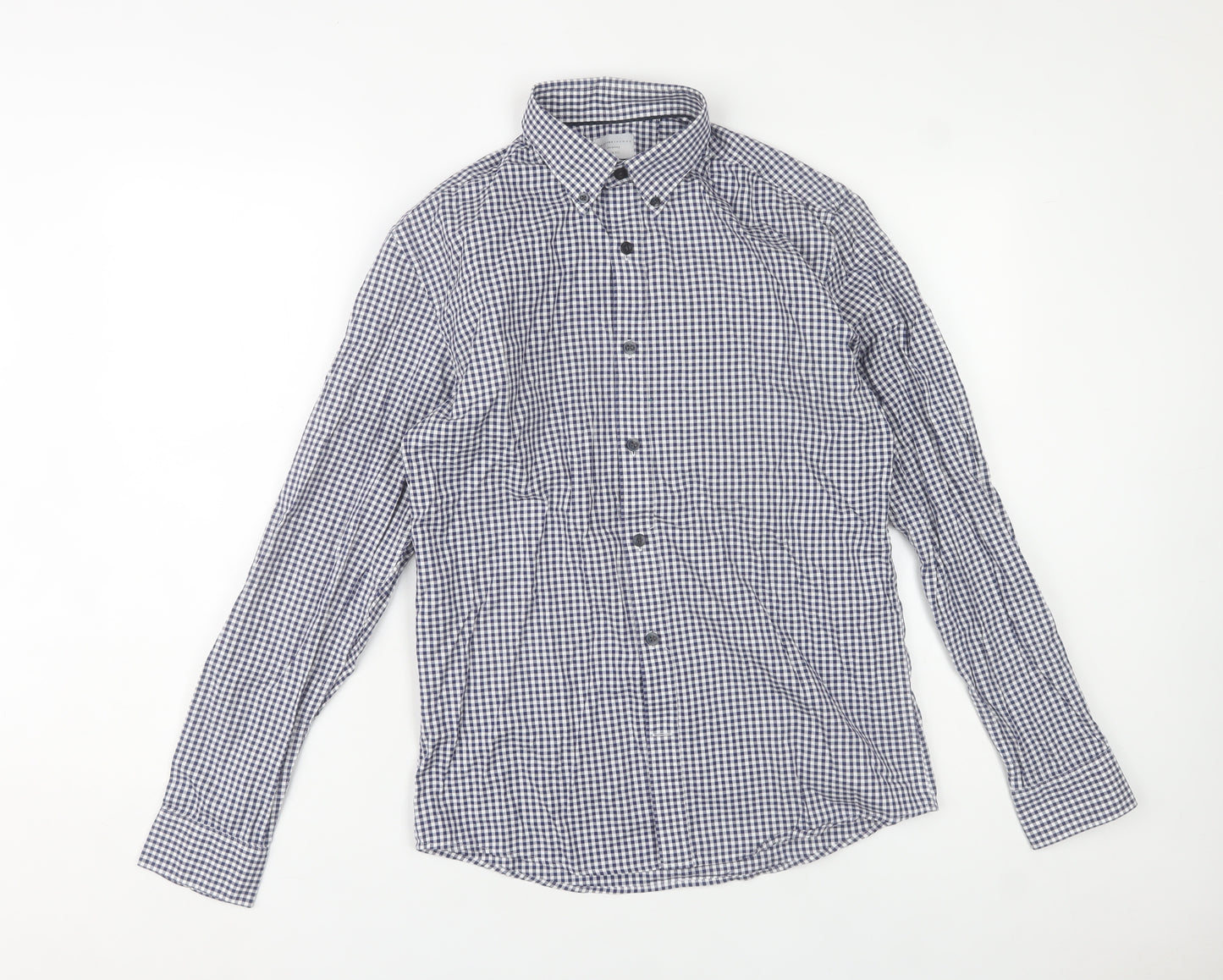 Selected Homme Men’s Blue Check Slim Fit Long Sleeve Cotton Shirt S