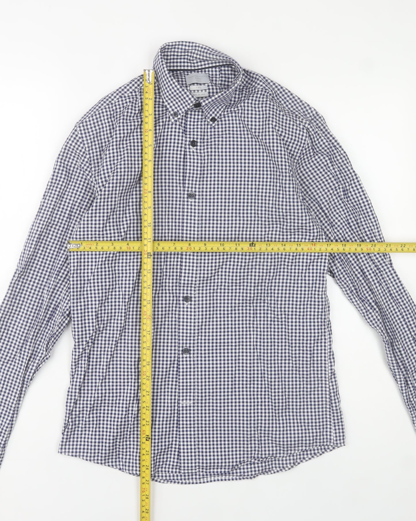 Selected Homme Men’s Blue Check Slim Fit Long Sleeve Cotton Shirt S