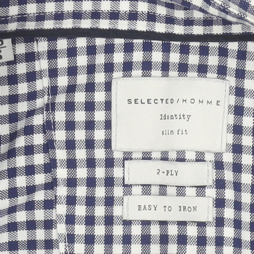 Selected Homme Men’s Blue Check Slim Fit Long Sleeve Cotton Shirt S