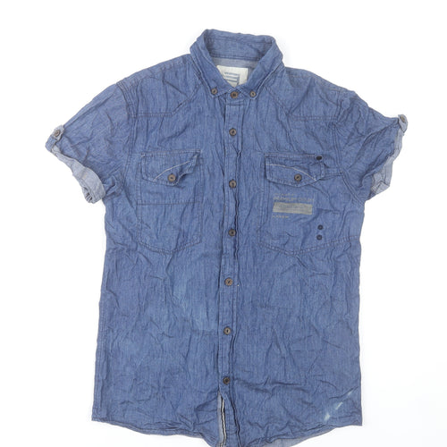 Smith & Jones Men’s Blue Short Sleeve Denim Cotton Button-Up Shirt Size S