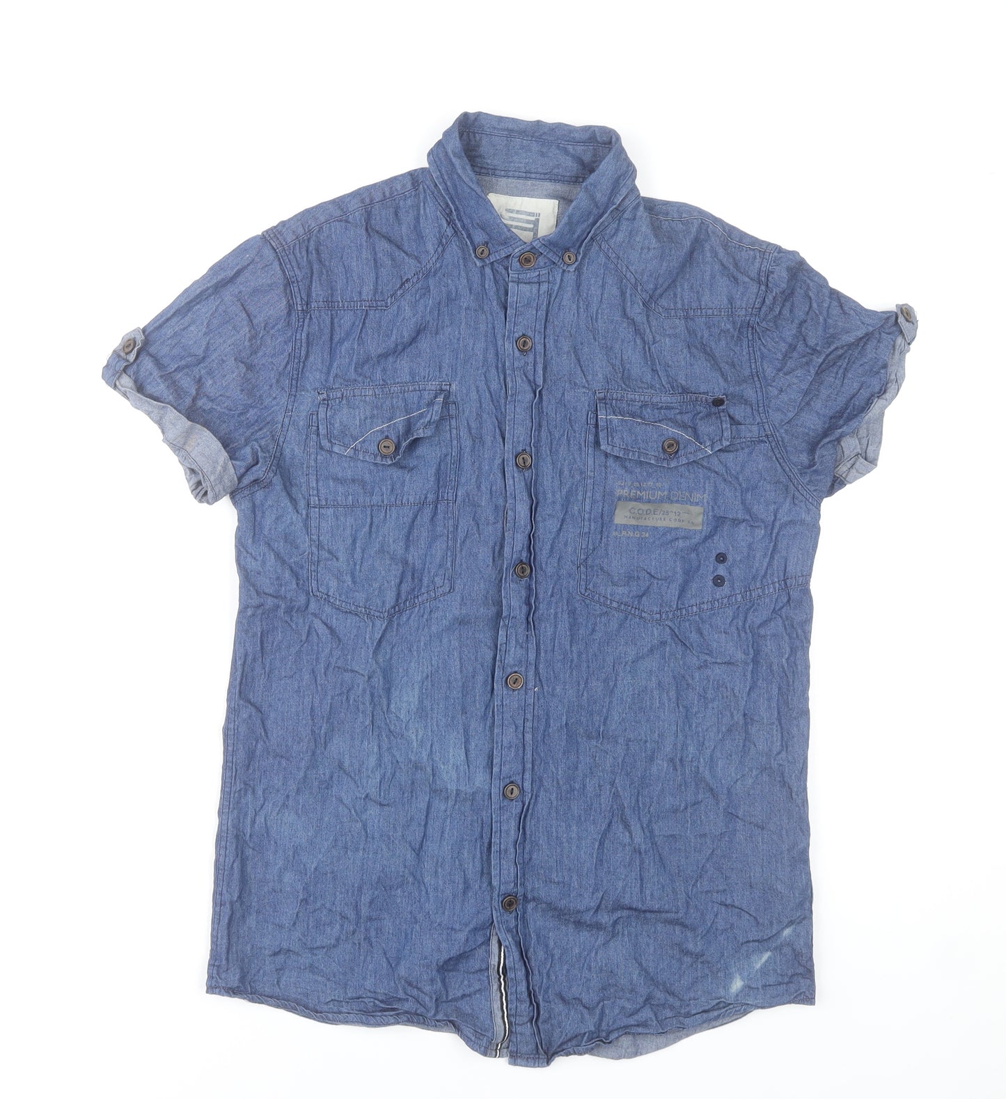 Smith & Jones Men’s Blue Short Sleeve Denim Cotton Button-Up Shirt Size S