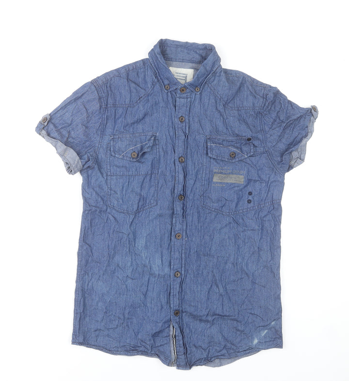 Smith & Jones Men’s Blue Short Sleeve Denim Cotton Button-Up Shirt Size S