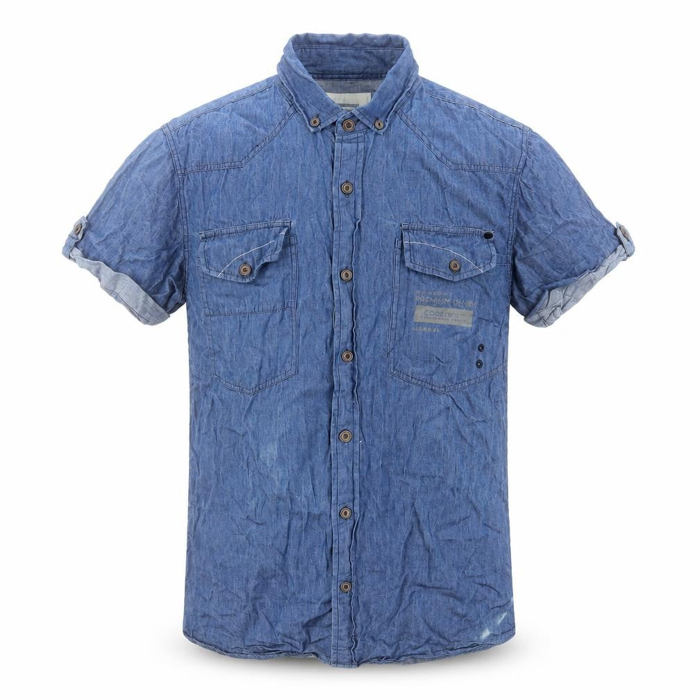 Smith & Jones Men’s Blue Short Sleeve Denim Cotton Button-Up Shirt Size S