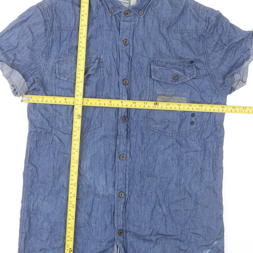 Smith & Jones Men’s Blue Short Sleeve Denim Cotton Button-Up Shirt Size S