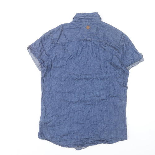 Smith & Jones Men’s Blue Short Sleeve Denim Cotton Button-Up Shirt Size S