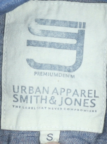 Smith & Jones Men’s Blue Short Sleeve Denim Cotton Button-Up Shirt Size S