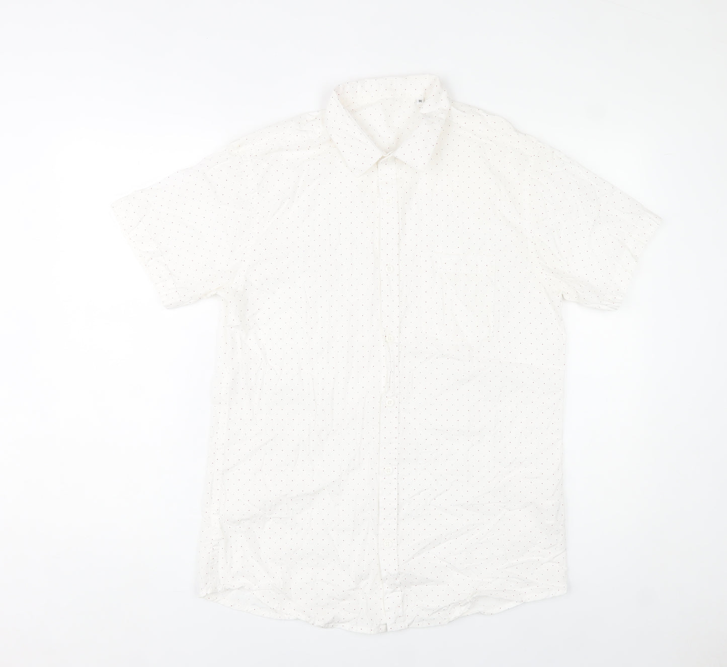Mana Men’s White Polka Dot Cotton Short Sleeve Button-Up Shirt M