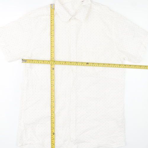 Mana Men’s White Polka Dot Cotton Short Sleeve Button-Up Shirt M