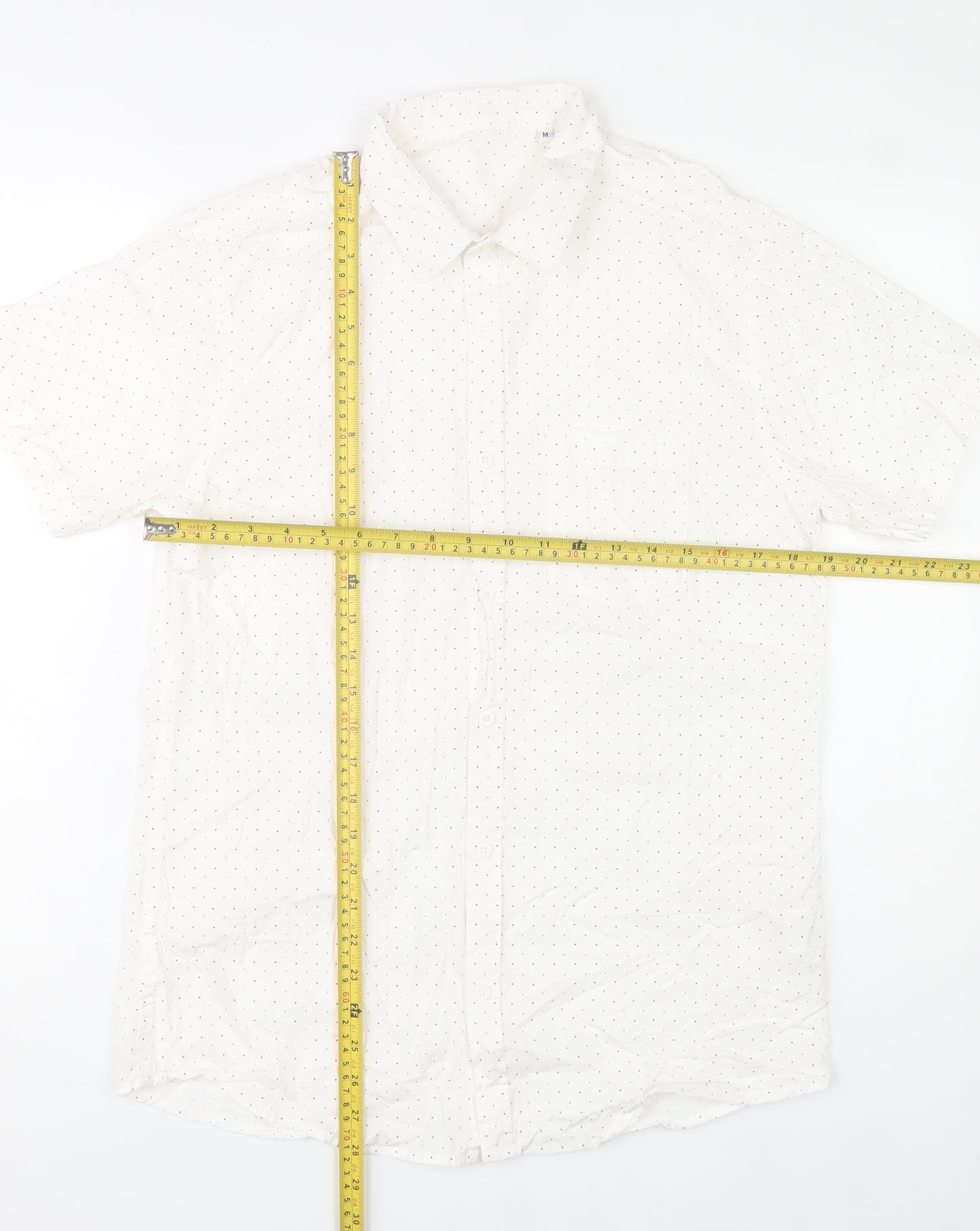 Mana Men’s White Polka Dot Cotton Short Sleeve Button-Up Shirt M