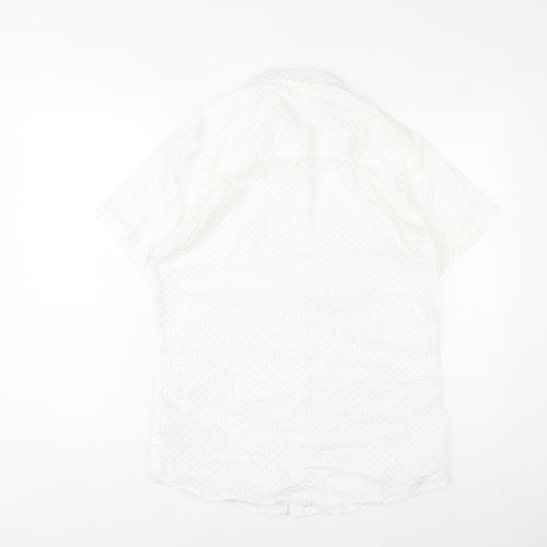 Mana Men’s White Polka Dot Cotton Short Sleeve Button-Up Shirt M