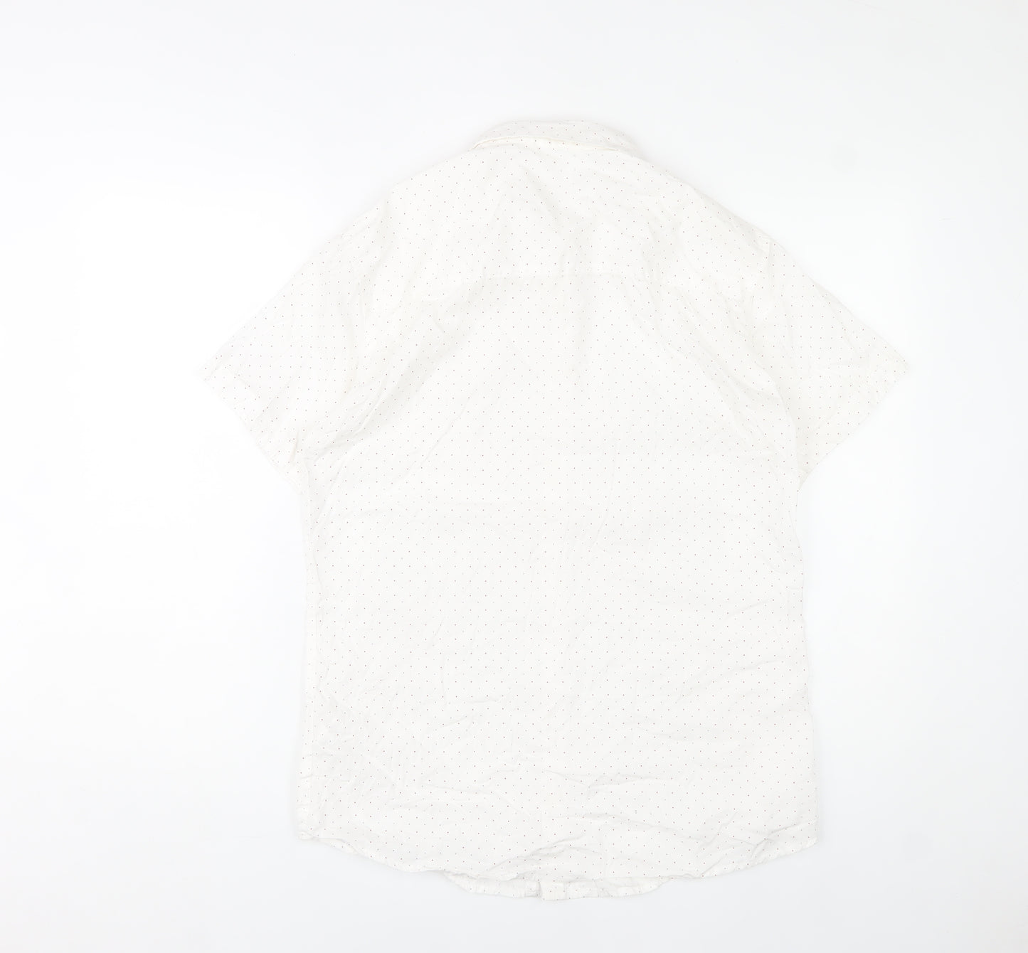 Mana Men’s White Polka Dot Cotton Short Sleeve Button-Up Shirt M