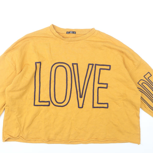 Zara Women Mustard Yellow LOVE Graphic Pullover Sweatshirt Size S