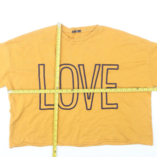 Zara Women Mustard Yellow LOVE Graphic Pullover Sweatshirt Size S