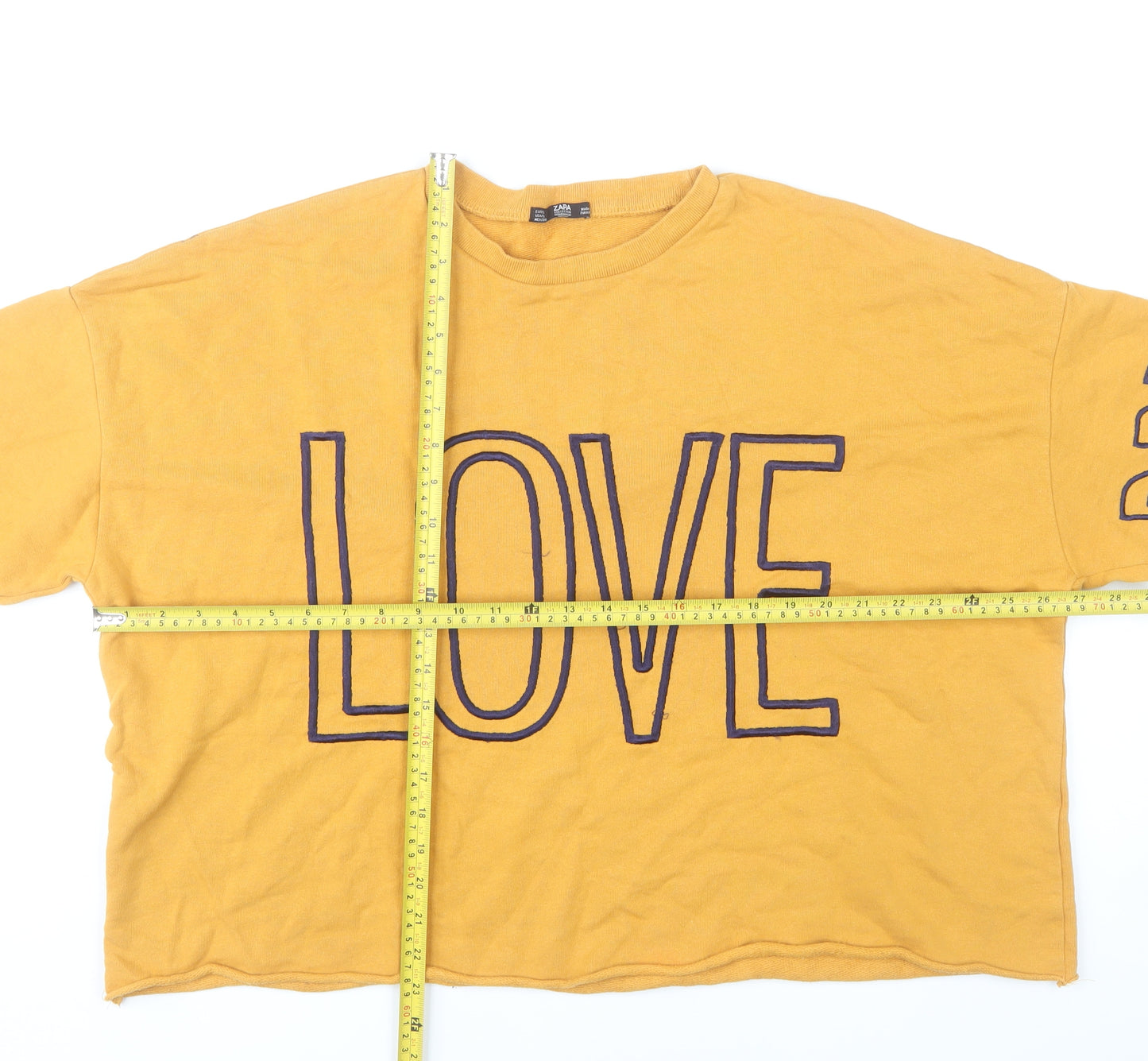 Zara Women Mustard Yellow LOVE Graphic Pullover Sweatshirt Size S