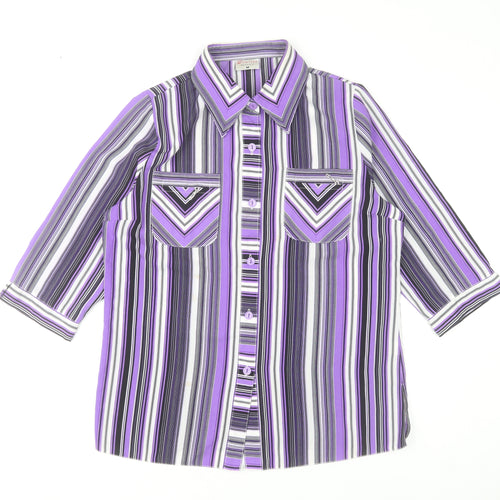 Domitex Women’s Purple Striped Button-Up Shirt Size 12 3/4 Sleeve