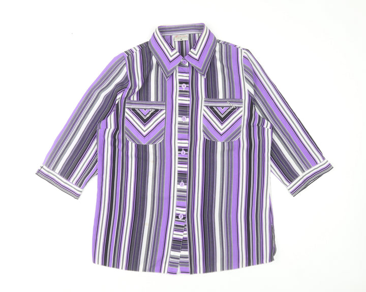 Domitex Women’s Purple Striped Button-Up Shirt Size 12 3/4 Sleeve