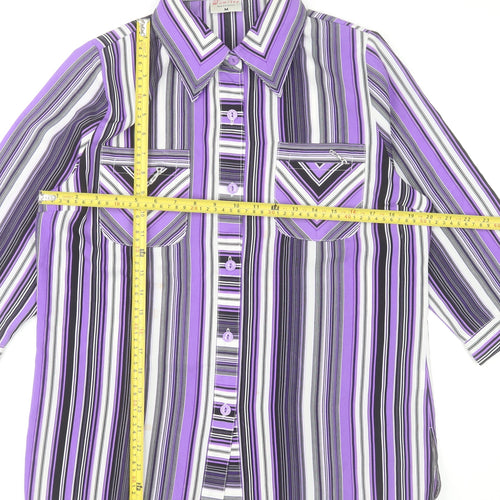 Domitex Women’s Purple Striped Button-Up Shirt Size 12 3/4 Sleeve