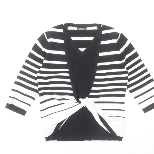 St. Bernard Women’s Black White Stripe Wrap Knit Blouse Size 16