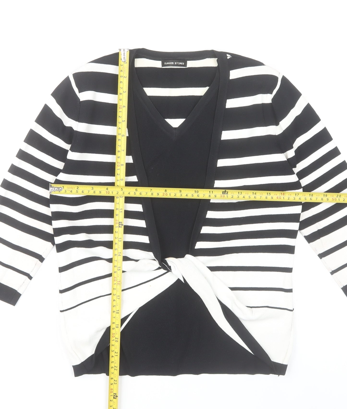 St. Bernard Women’s Black White Stripe Wrap Knit Blouse Size 16