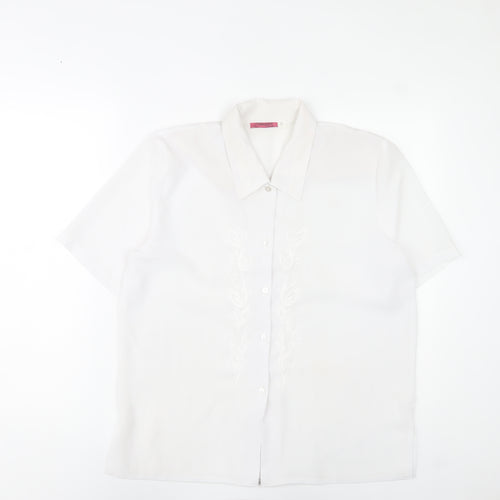 Elegant Collection Womens White Size 14 Button-Up Embroidered Shirt
