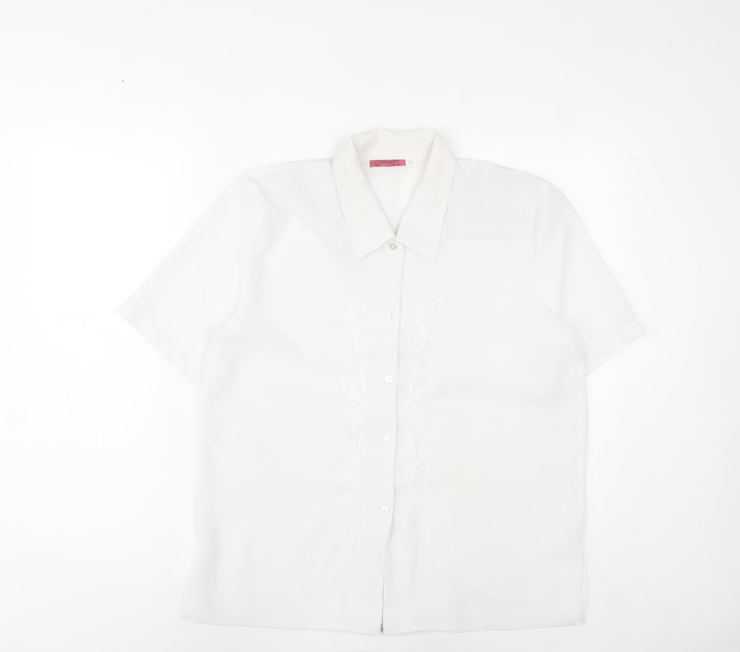 Elegant Collection Womens White Size 14 Button-Up Embroidered Shirt