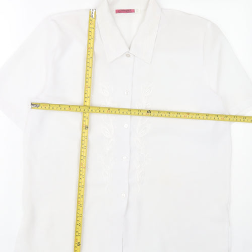 Elegant Collection Womens White Size 14 Button-Up Embroidered Shirt
