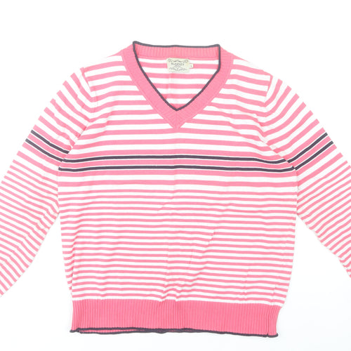 Blarney Womens Pink Striped Cotton V-Neck Jumper Size L