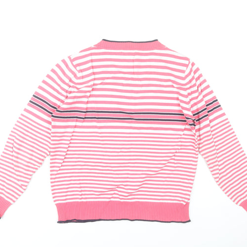 Blarney Womens Pink Striped Cotton V-Neck Jumper Size L
