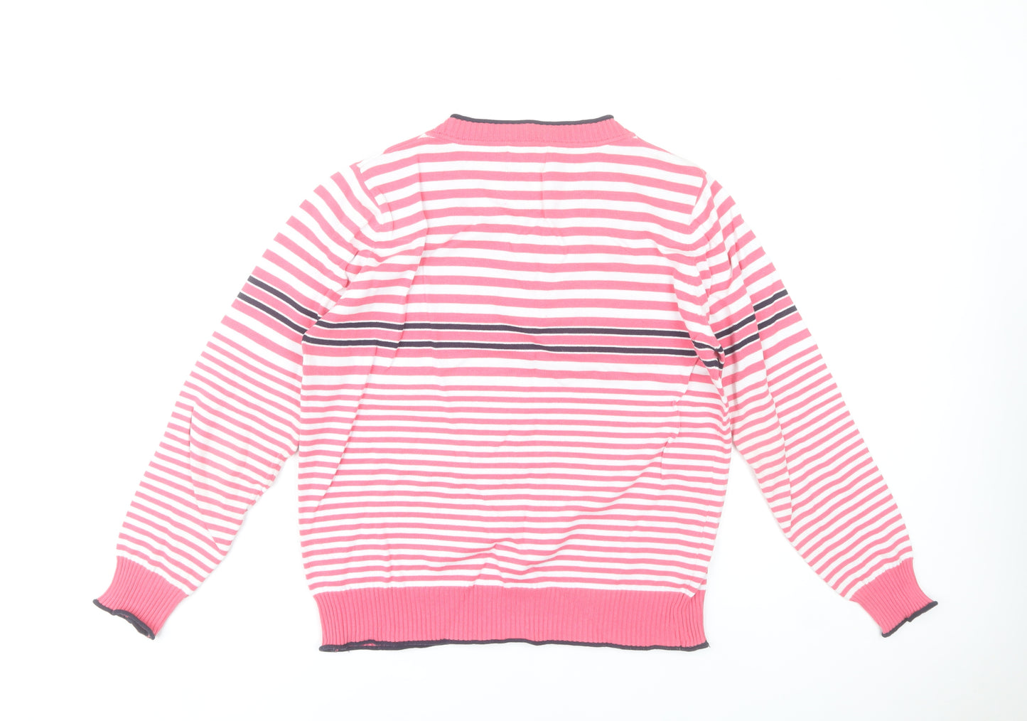 Blarney Womens Pink Striped Cotton V-Neck Jumper Size L
