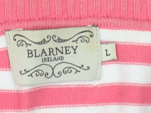 Blarney Womens Pink Striped Cotton V-Neck Jumper Size L