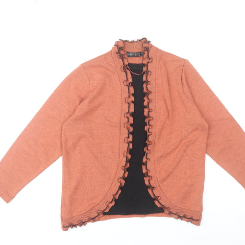 Elegant Body Womens Orange Cardigan M Long Sleeve Ruffle Knit