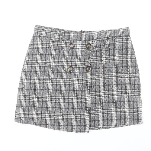 QED London Women Grey Check Tweed Short Skirt Size 14 Work Casual