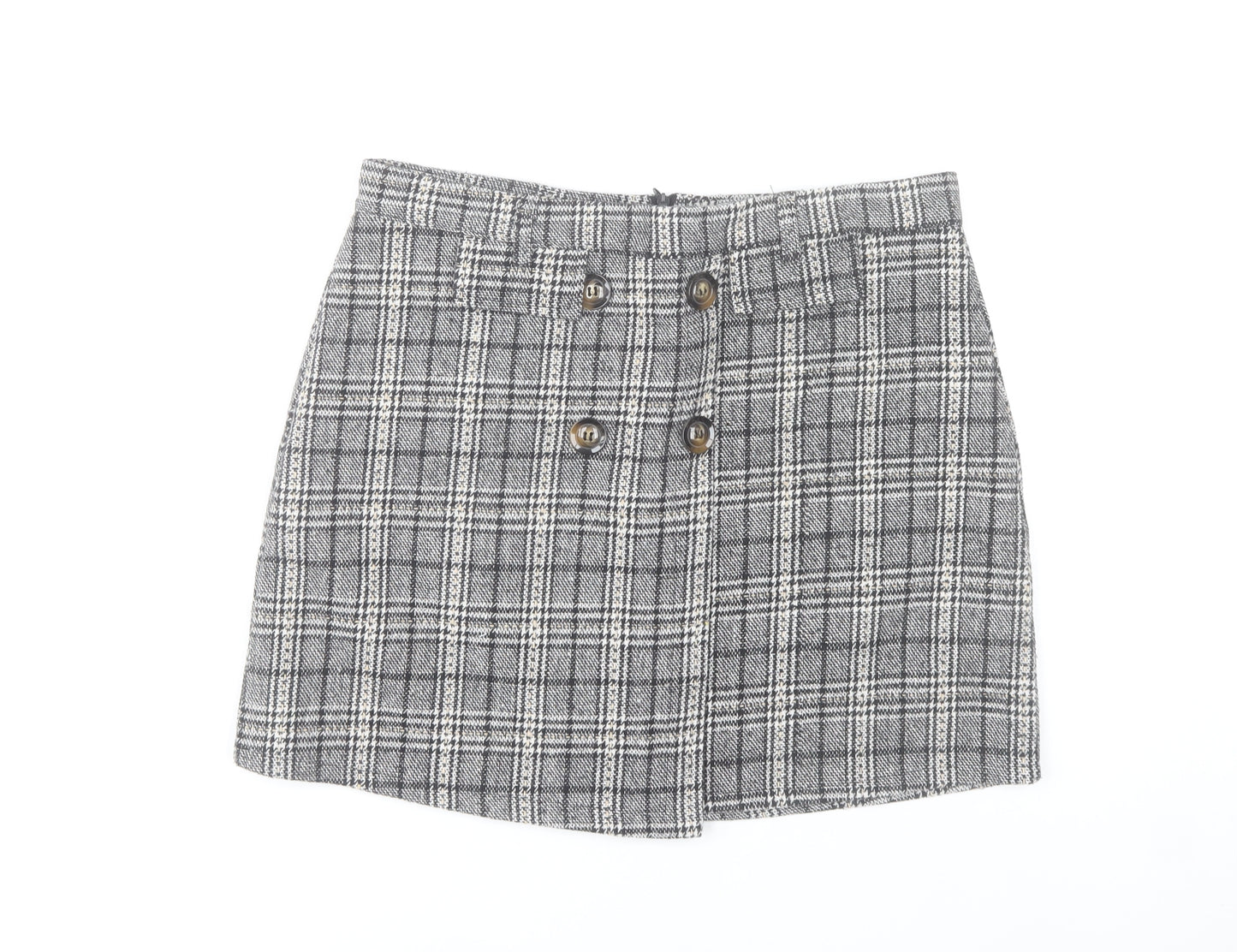 QED London Women Grey Check Tweed Short Skirt Size 14 Work Casual