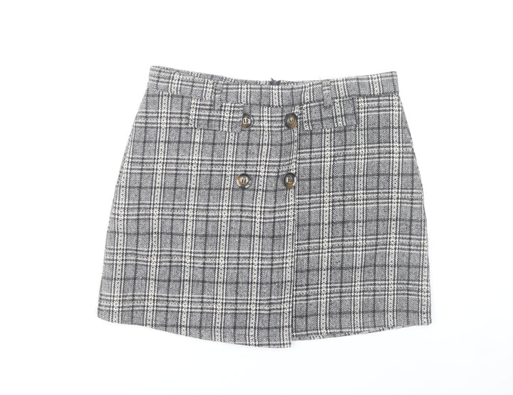 QED London Women Grey Check Tweed Short Skirt Size 14 Work Casual