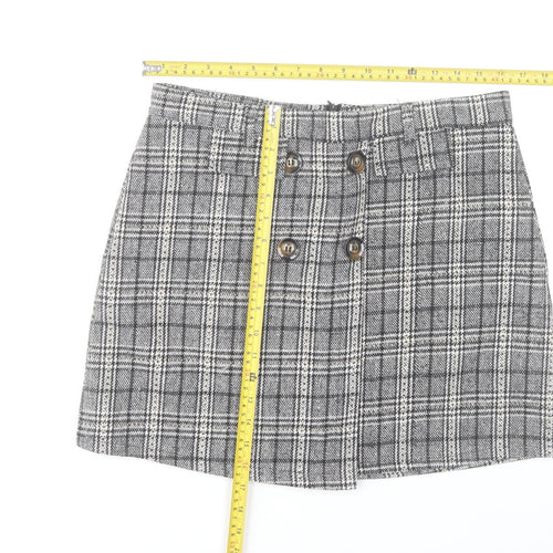 QED London Women Grey Check Tweed Short Skirt Size 14 Work Casual