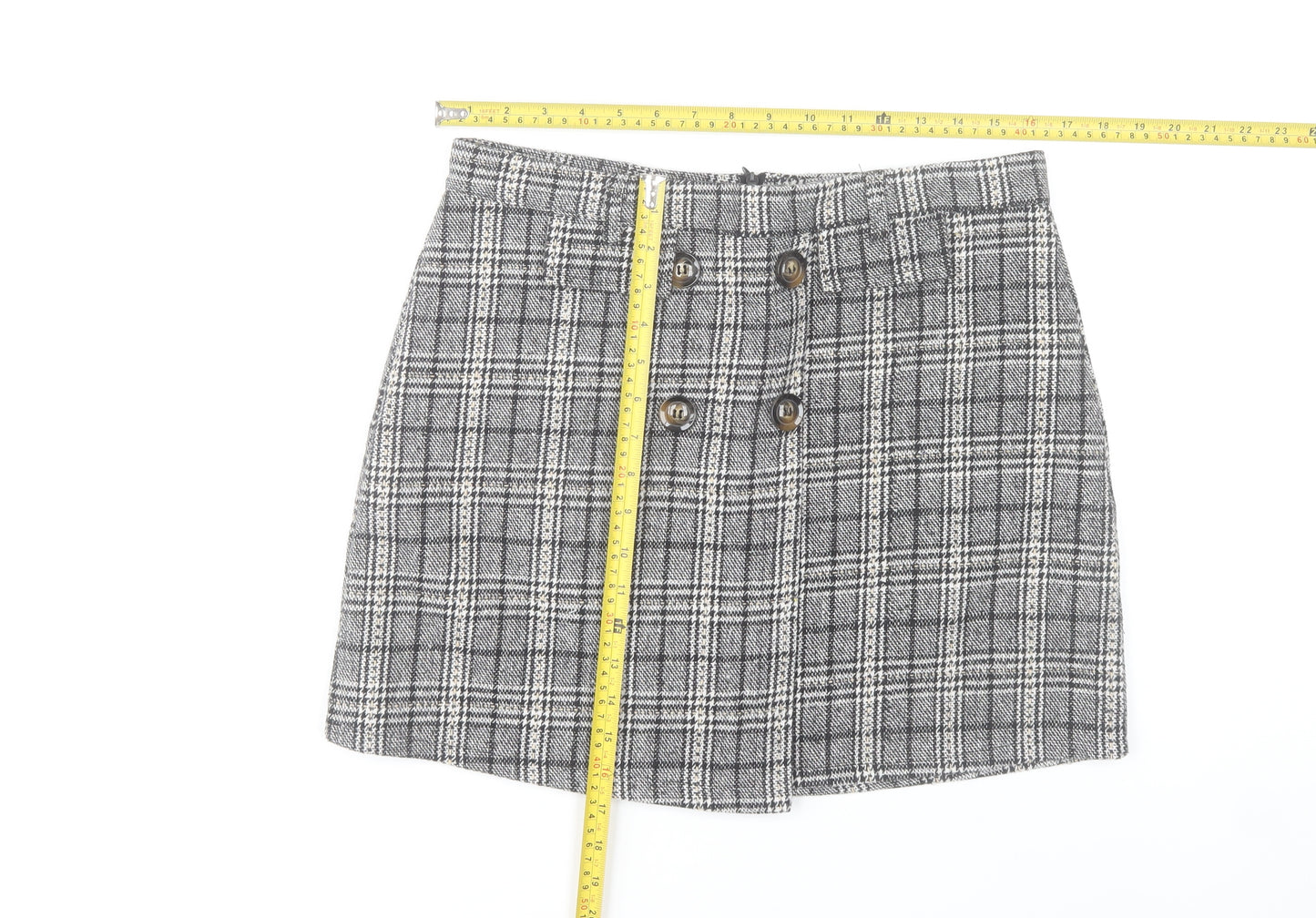 QED London Women Grey Check Tweed Short Skirt Size 14 Work Casual