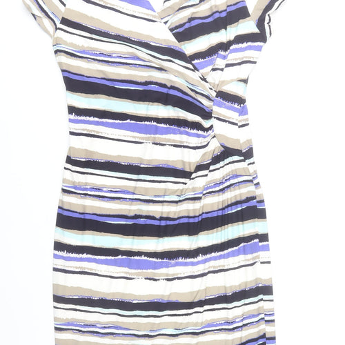 CC Women’s L Striped V-Neck Wrap Dress Short Sleeve Knee Length