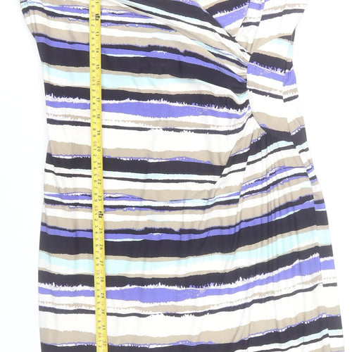CC Women’s L Striped V-Neck Wrap Dress Short Sleeve Knee Length
